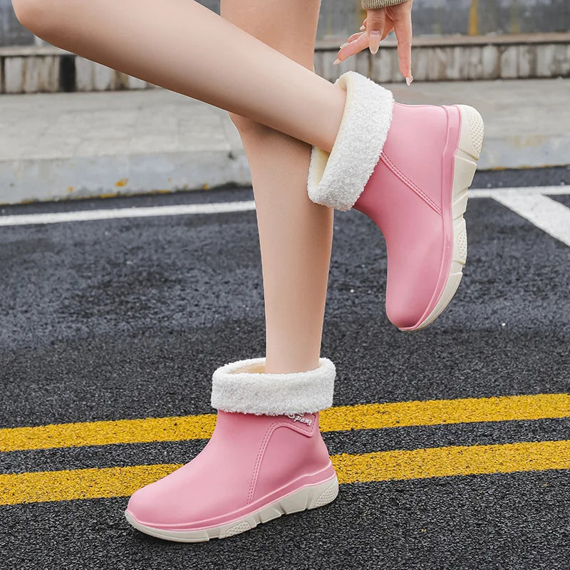 Fashion Mid-calf Rain Boots For Women Outdoor Waterproof Rubber Shoes Comfy Soft Sole Boots Lady New Anti-slip Rain Shoes