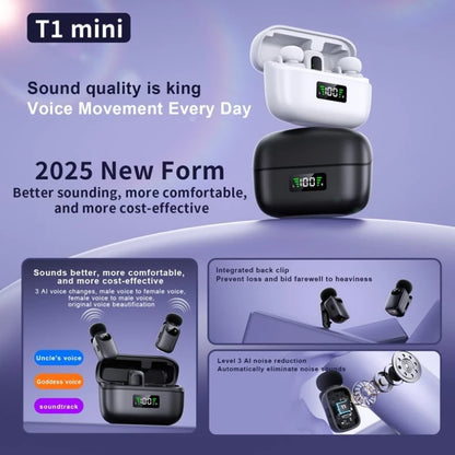 Mini Wireless Lavalier Microphone, compatible with Android and iPhone, exceptional sound quality, AI-powered noise cancellation, voice converter, 30-hour battery life, comes with a charging case, ideal for video recording, po