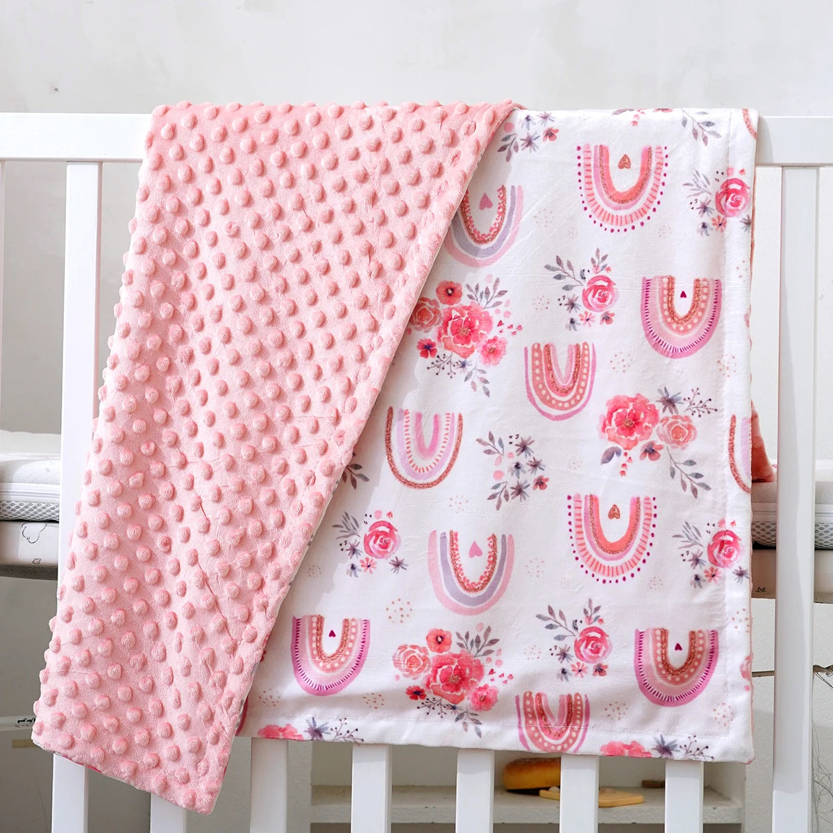 1PC Baby Blanket, Soft Plush Minky Blanket with Double Layer Dotted Backing for Toddler, Multicolor Printed 30 X 40 Inch