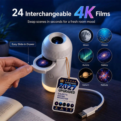 2027 Upgraded Hd Smart Dynamic 5d Holographic Night Light Projector, Plug and Play Hd Star Projector, 360° Adjustable Hd Galaxy