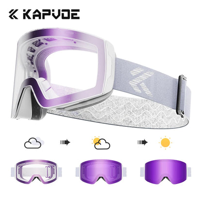 Kapvoe Snow Goggles Ski Snowboarding Skiing Sunglasses for Women Men Anti-Fog Lens UV400 Photochromic Glasses Motorcycle Glasses