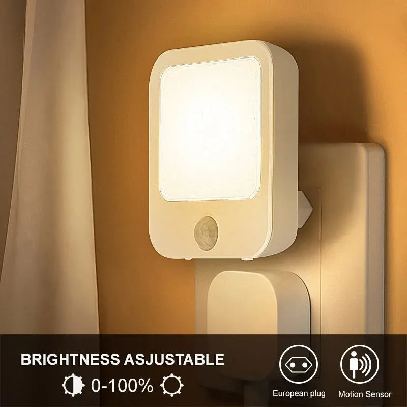 Night Light Motion Sensor With LED Light EU/US Plug Lamps Children's Night Light Wireless Night Lamp For Bedside Table Bedroom Portable Night Light, Night Light