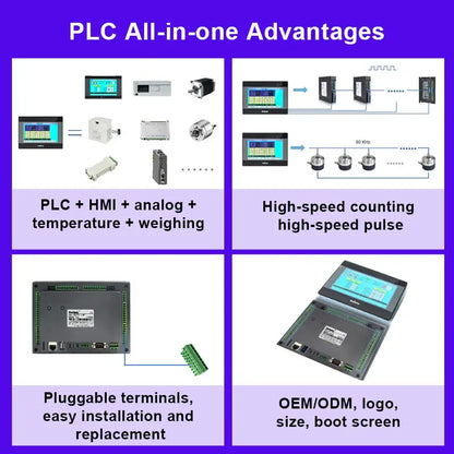 Coolmay 7 Inch HMI PLC All-in-One EX3U-8070H-44MRT RS232/RS485 PLC Controller Programming PLC with HMI Touch Panel Integrated