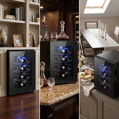 12 Bottle Thermoelectric Wine Cooler, 1.17Cu.ft Single Zone Wine Refrigerator, Digital Touch Control Wine Fridge for Home Bar