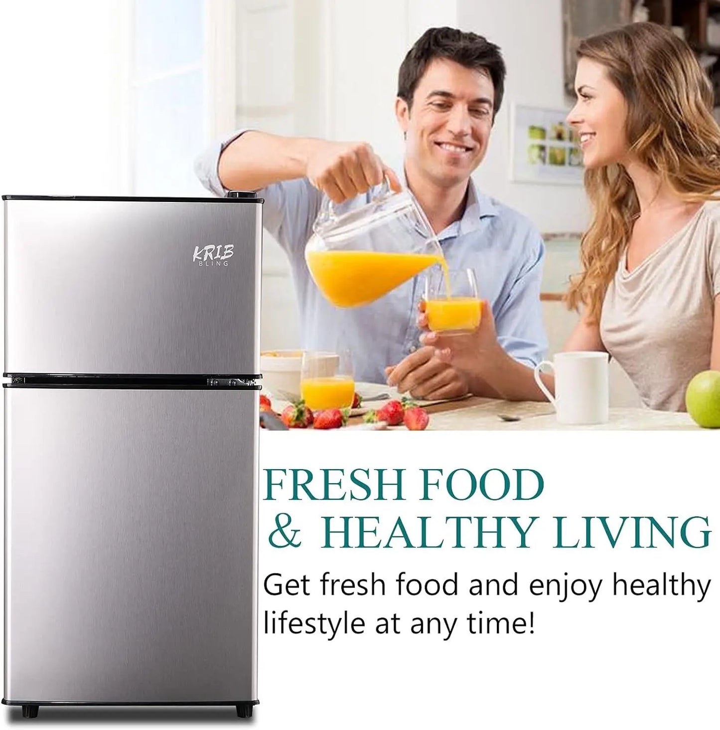 3.5Cu.Ft Compact Refrigerator Mini Fridge with Freezer, Small Compact Refrigerator with 2 Door, 7 Level Thermostat Removable Shelves for Kitchen, Dorm, Apartment, Bar, Office, Silver