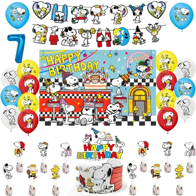 Happy Birthday Party Decorations Dog Banner Flag Foil Latex Balloons White Anime Supplies Baby Boy Girl Kids Cute Toy Gifts