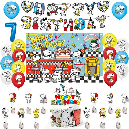 Happy Birthday Party Decorations Dog Banner Flag Foil Latex Balloons White Anime Supplies Baby Boy Girl Kids Cute Toy Gifts