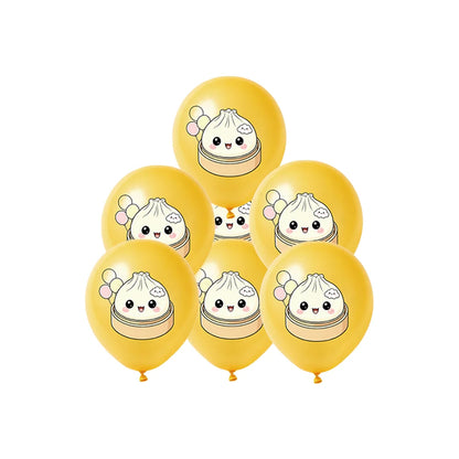 12/24/36pcs Kawaii Cartoon Steamed Bun Latex Balloons Set Cute Food Theme Dumpling Printed for Kids Birthday Baby Shower