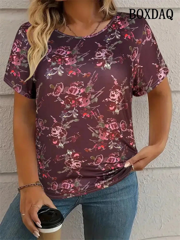 Tie Dye Striped Print T Shirt For Women 2025 Summer Clothes Fashion Round Neck Loose Short Sleeve Tee Shirt Plus Size Casual Top