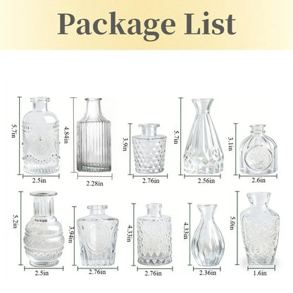 10/20Pcs Mini Glass Vase Modern Clear Hydroponic Flower Vase Retro Relief European Home Desktop Scene Wedding Party Decoration