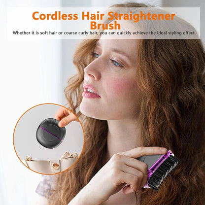 Mini Beard Straightener Wireless Hair Straightener Comb Electric Hair Brushes Lightweight Hair Straightener Brush for Travel