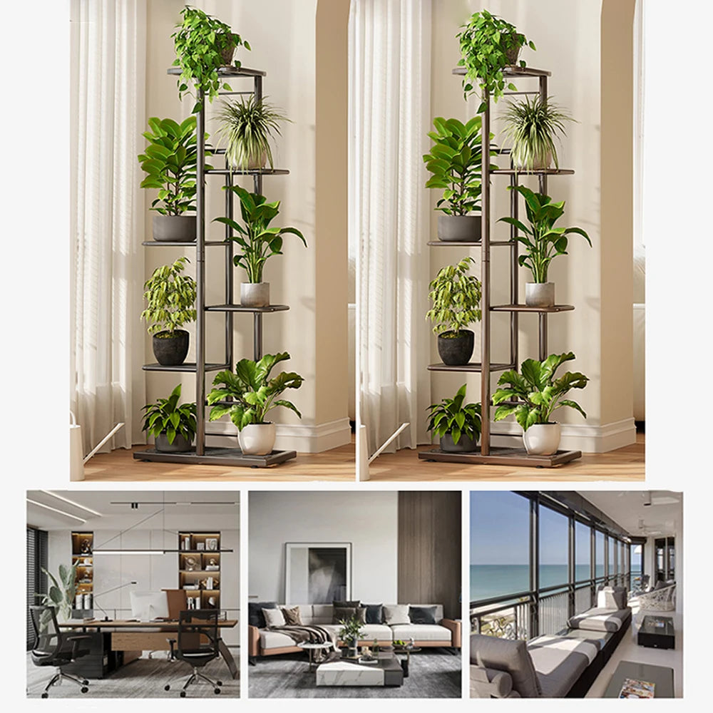Multi-Tier Rolling Plant Stand, 3 Tier Metal Plant Shelf with Wheels, Space-Saving Plant Organizer for Balcony, Living Room, Kit