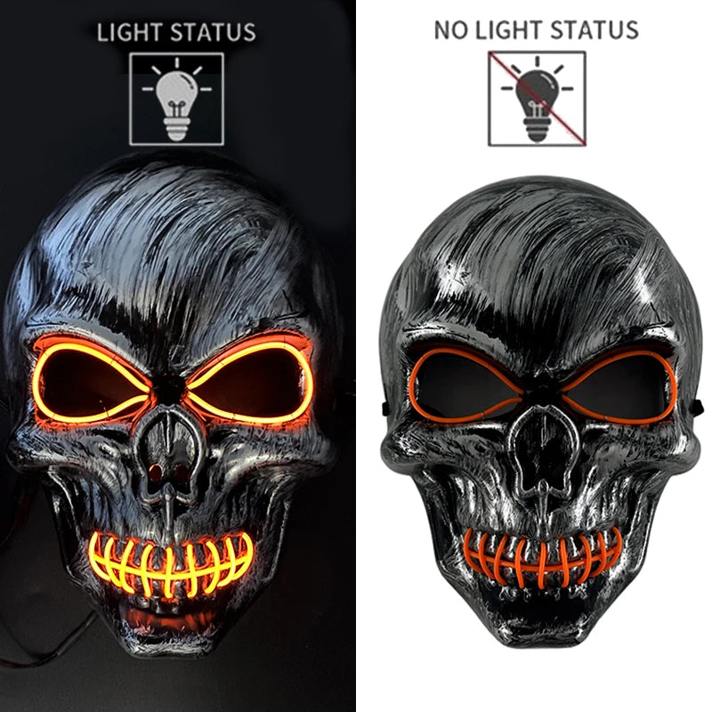 Evil Skull Mask Halloween Carnival Masquerade Haunted House Scary Decoration Cosplay Skeleton Scary Theme Party Light Up Mask