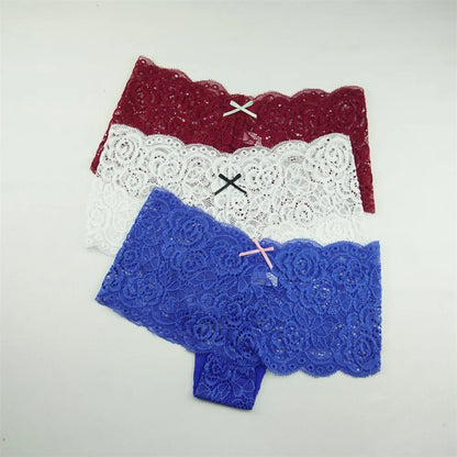 3PCS Transparent Boyshorts Women Underwear Lace Boxers Ladies Plus Size M-XXL Hollow Out Floral Panties Femme Intimates