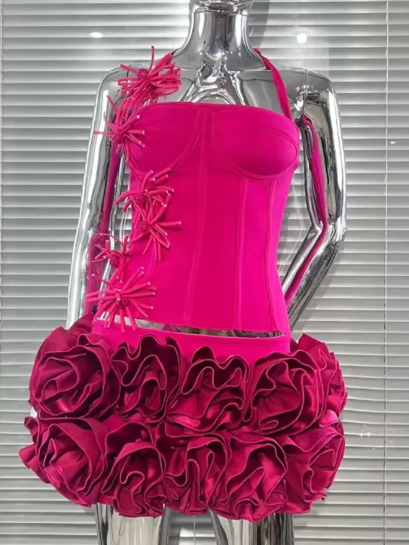 VC Chic Halter Sleeveless Style Corset Mini Dress with Unique Embellishments for a Special Night Out Evening Gown