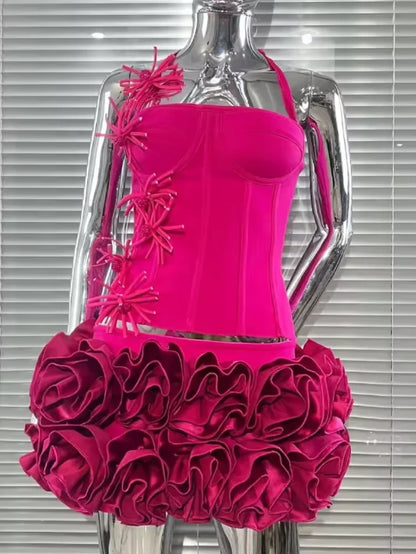 VC Chic Halter Sleeveless Style Corset Mini Dress with Unique Embellishments for a Special Night Out Evening Gown