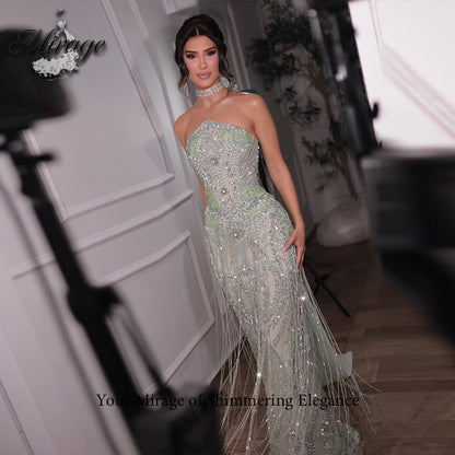 MIRAGE Luxury Mermaid Corset Party Dress Shinny Crystal Evening Dresses Tassel Celebrity Prom Dress robes de soiré Customized