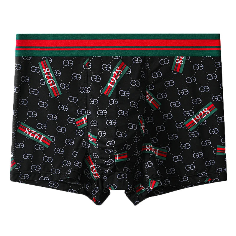 5PCS Ice Silk Men's Underwear Thin Ice Breathable Trendy Light Luxury Men's Underpants Fashion Mid Waist Loose Men Boxer Shorts