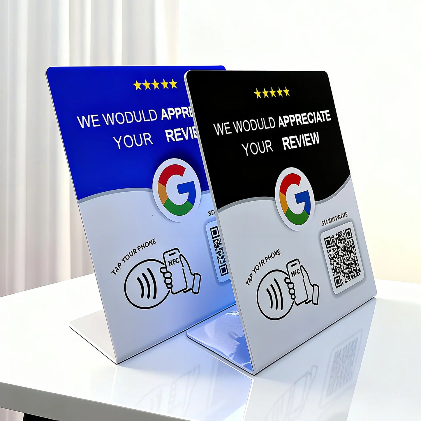 HACHANLUN Programmable NFC 215 QR code Google Review NFC Display rack 13.56Mhz Five Star Rating System Customer Feedback Tool