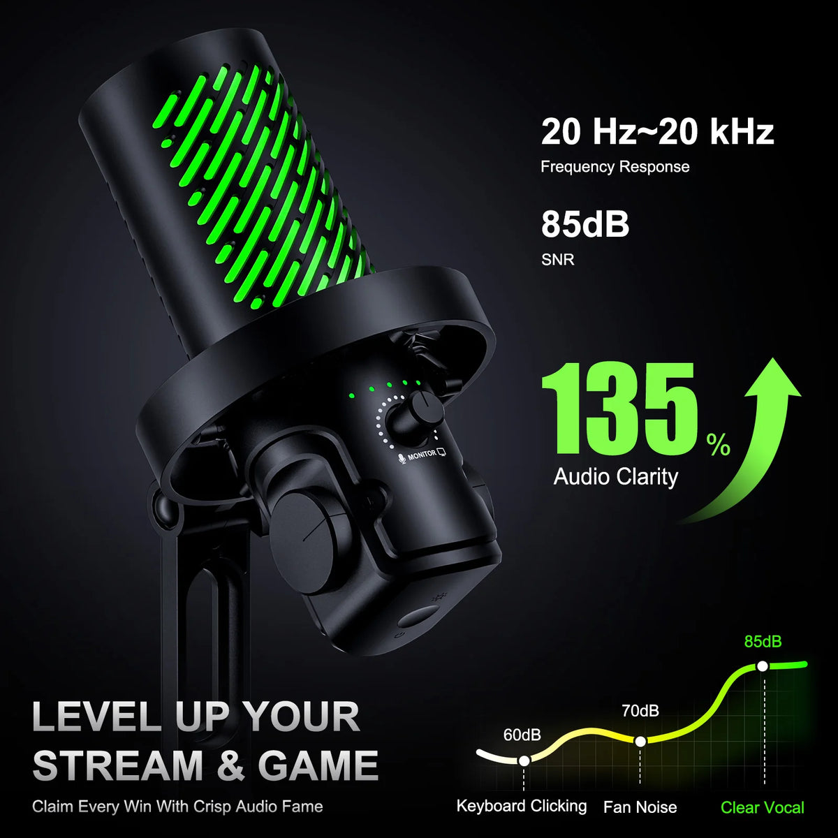 Tenlamp RGB USB Streaming Microphone, Professional Condenser Mic for PC Mac, Gaming Audio Equipment for Laptop Desktop Recording Podcasting YouTube Vlog Live Streaming Studio