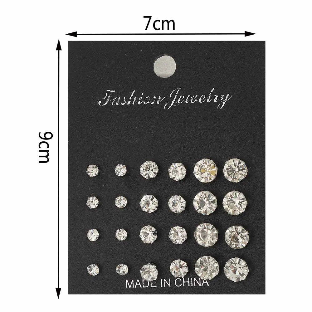 Maximum 36 Pairs Shiny Zircon Stud Earrings Set for Women Men Daily Versatile Chic Silver Color Crystal Ear Jewelry Accessories