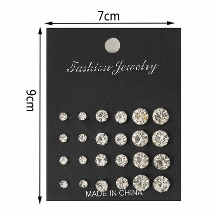 Maximum 36 Pairs Shiny Zircon Stud Earrings Set for Women Men Daily Versatile Chic Silver Color Crystal Ear Jewelry Accessories