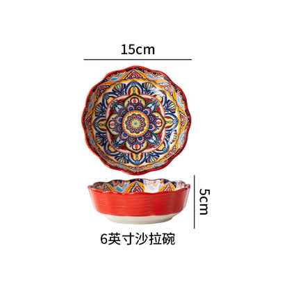 Ceramic Tableware Set Rice Bowl Serving Plate Creative Cutlery Soup Plate Noodle Handle Bowl Sauce Dish Steak Salad Fruit Plate