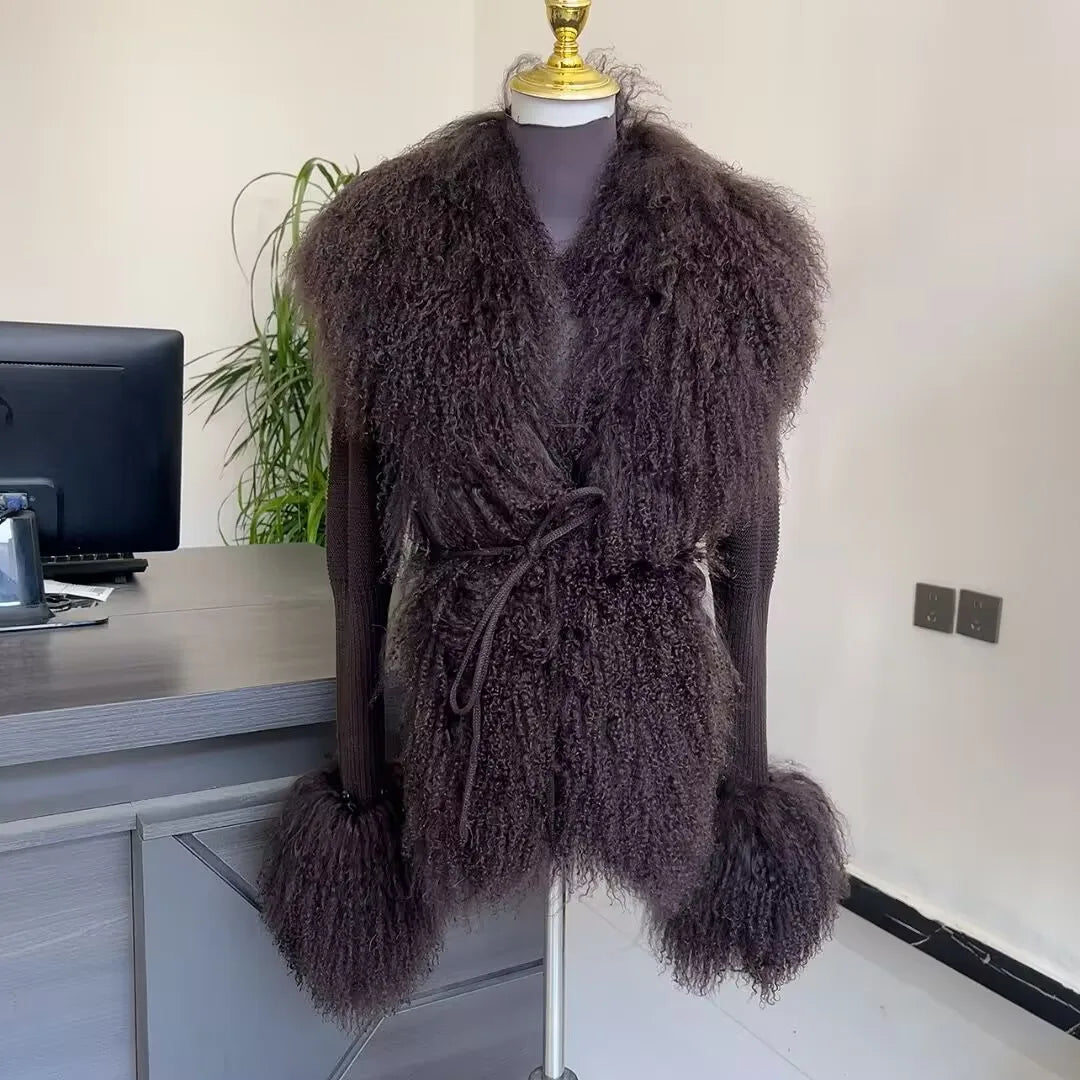 Women's Real Fox Fur Cardigan Jacket Spring and Autumn with Knitted Sweaters and Real Fox Fur Collar Women Raccoon Fur Cardigan