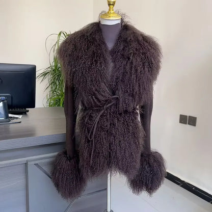 Women's Real Fox Fur Cardigan Jacket Spring and Autumn with Knitted Sweaters and Real Fox Fur Collar Women Raccoon Fur Cardigan