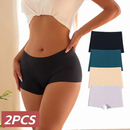2 Pieces Boxers for Women Silk Seamless Female Underwear Mid-Rise Elasticity Women's Safety Panties Soft Boyshorts Lady Lingerie