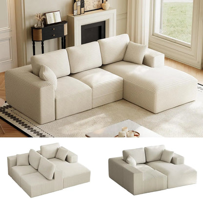 109" L-Shaped Cloud Boneless Couch Sofa with Chaise, Black, Custom