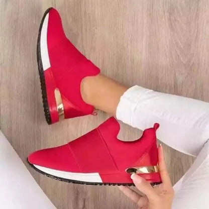 Fashion Women Sock Sneakers No Laces Slip On Platform Shoes Luxury Gold Trim Hidden Wedge Comfort Daily Casual Running Trainers
