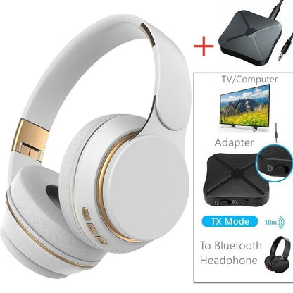 Wireless TV Headphones Bluetooth 5.0 USB Adaptor Stereo Headset Foldable Helmet Earbuds with Mic for Samsung TV PC Music
