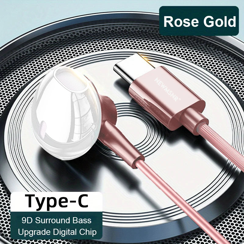 9D Surround Bass Type C&3.5mm Headphones Wried Control Headsets In HD Mic In-ear Earbuds For IPhone15/16/17 For Samsung Earphone