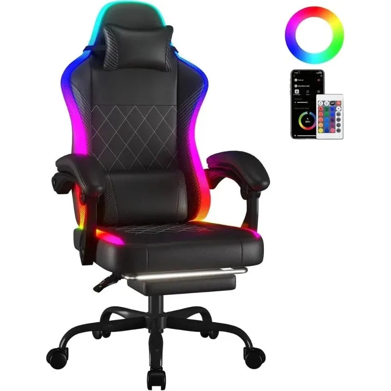 Ergonomic Gaming Chair with Padded Armrests, Lumbar Support, LED Lights - Comfortable PC Gaming Seat for Adults