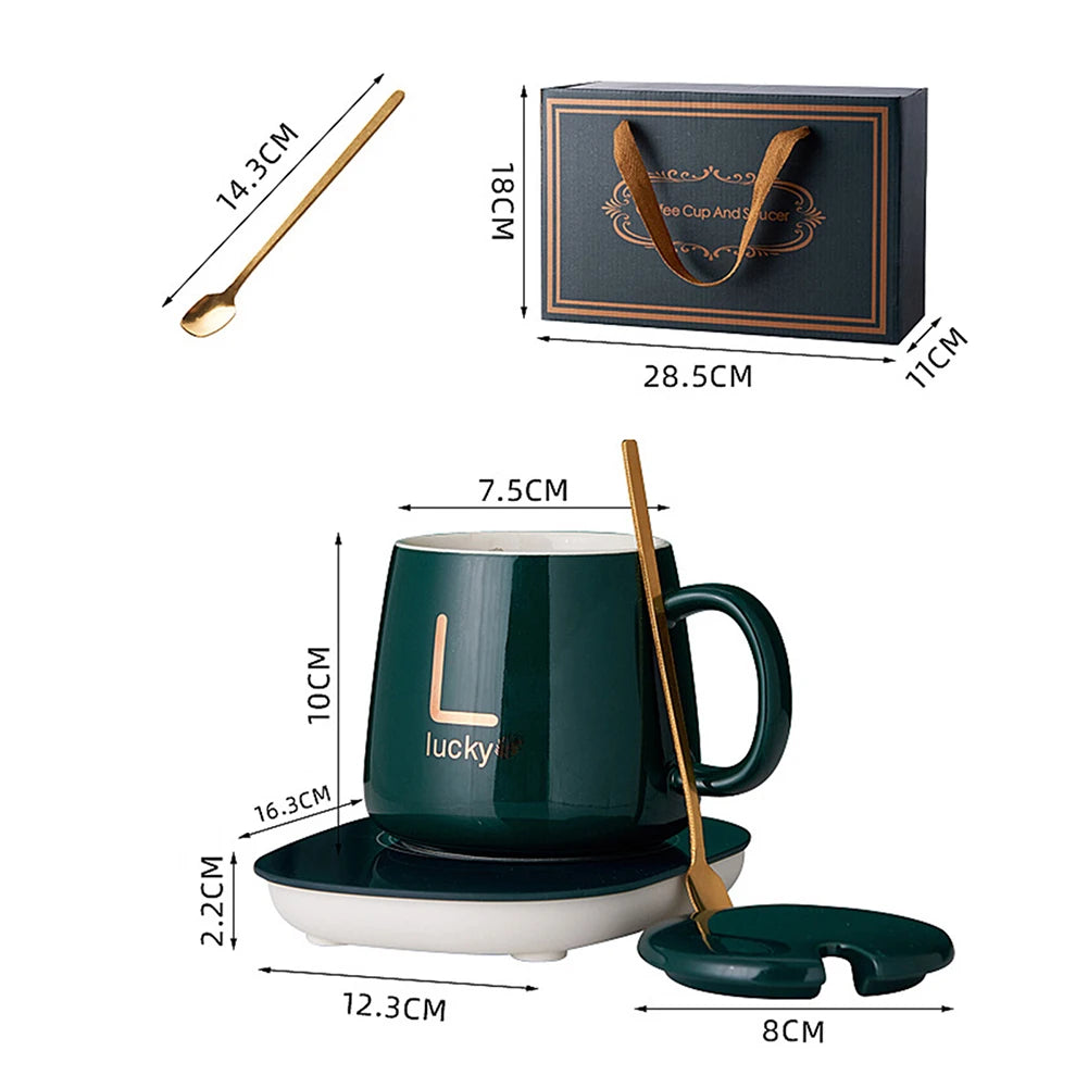 55℃ Temperature Cup Coffee Cup with Automatic Heating Pad USB Charging Ceramic Warmer Mug for Home Office Gift