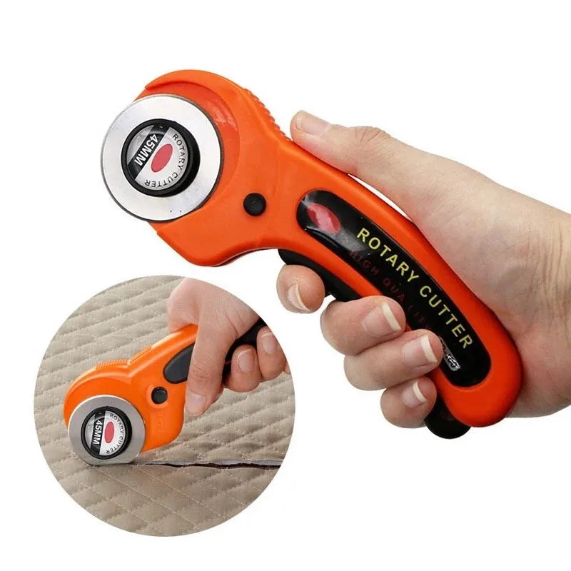 45mm Rotary Cutter Set Round Hob Craft Wheel Cutter Handle Roller with 5 Replacement Blades, Sewing Clip and Fabric Marker Pen