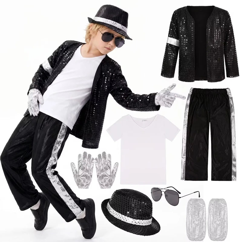 Michael Jackson Kids Clothes Halloween Cosplay Birthday Party Dance Performance Children's Costume Pop Star Boys Girls Outfits