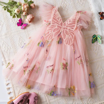 Girls' Dress Summer Lace Floral Print Cute Princess Baby Girl Dress Adorable Wedding Flower Girl Outfit