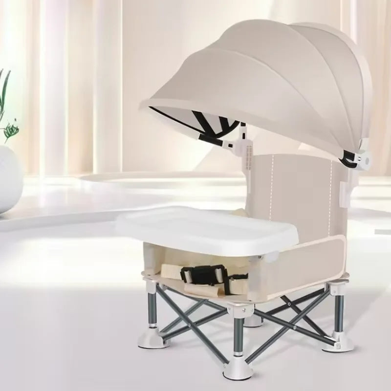 Portable Outdoor Camping Folding Dining Chair Sunshade High Chair with Tent Baby Picnic Table Chair Camping Gear