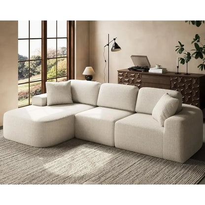 L-Shaped Sectional Sofa with Chaise, No Assembly, Ivory Beige Bouclé-Style Upholstery for Living Room