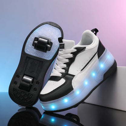 LED rechargeable flashing roller skates for boys and girls with detachable wheels, stylish skateboard shoes, durable and breathable