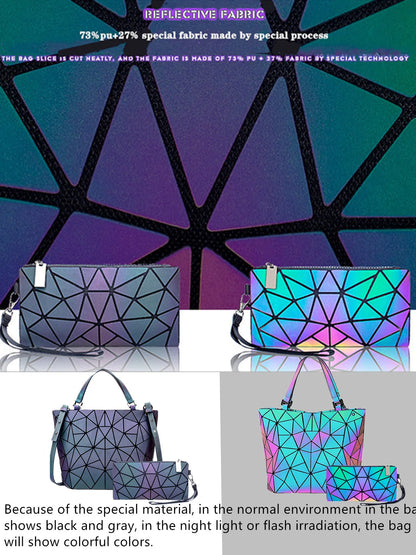1pcs 2pcs 3pcs Women's Fashion Messenger Bags Laser Luminous Rhombus Folding Shoulder Bag Cool Tote + Rectangle Zipper Wallet