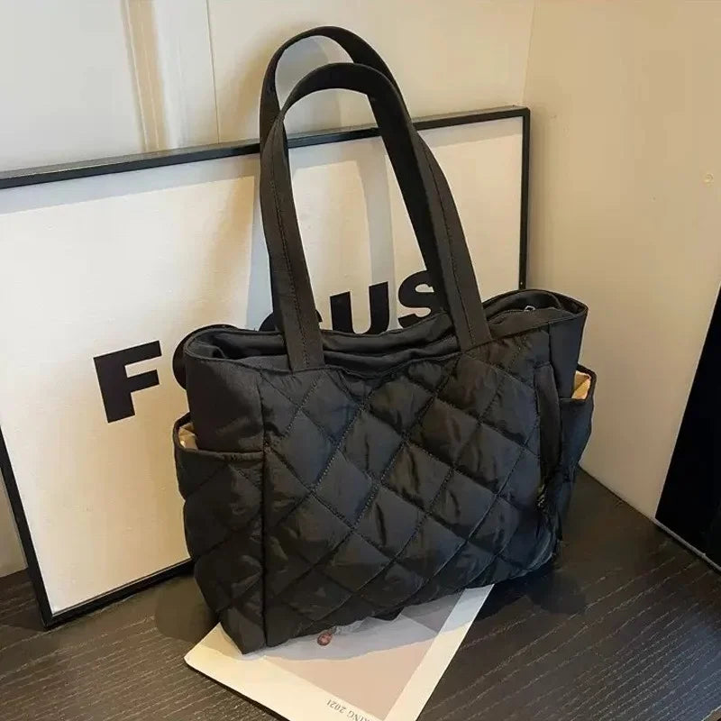 Cotton bag Rhombus large capacity women's hand-held tote bag commuter shopping versatile shoulder bag cross-border