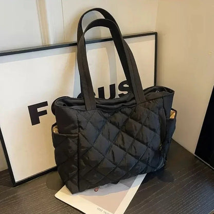 Cotton bag Rhombus large capacity women's hand-held tote bag commuter shopping versatile shoulder bag cross-border