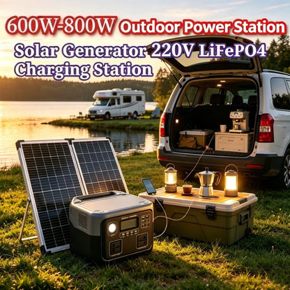 New 800W 589WH Portable Power Station 600W/800W Solar Generator LiFePO4 Backup Power Bank for Outdoor Camping Home Emergency