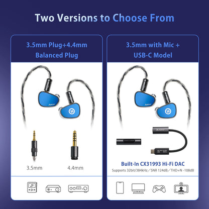 JUZEAR Nimbus HiFi IEM Dynamic In-ear Earphone 3 Tuning Nozzles 3.5+4.4mm/ 3.5mm+Type-C Mic Gaming Headphone Music Earbuds