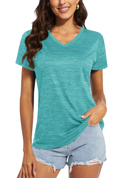 TACVASEN Summer Quick Dry V-Neck T-shirts Womens Short Sleeve Workout T-shirts Athletic Pullover Tops Lightweight Casual Sport T