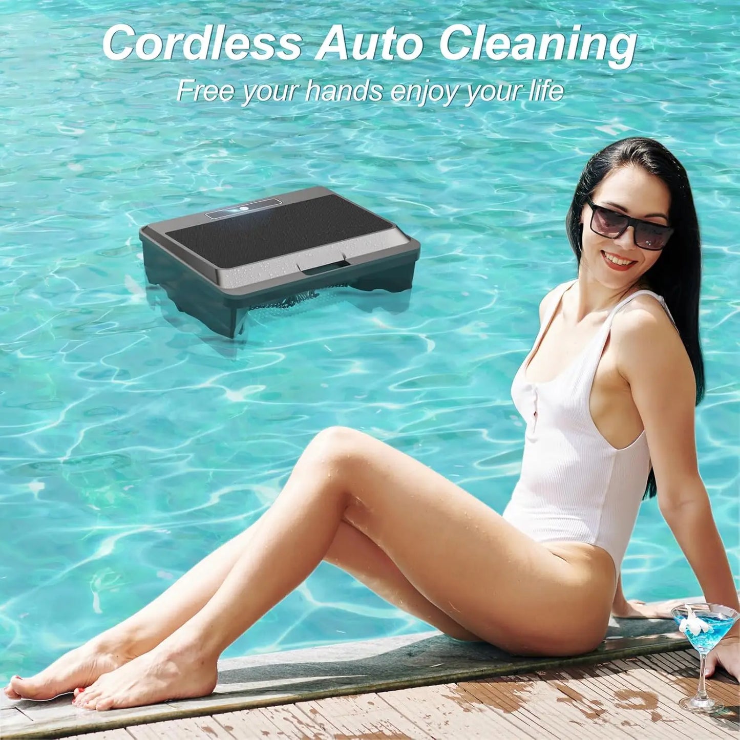Upgraded Solar Pool Cleaner Powered Robotic Pool Vacuum Surface Cleaner with Remote Control Dual Charging Option of Pool Skimmer
