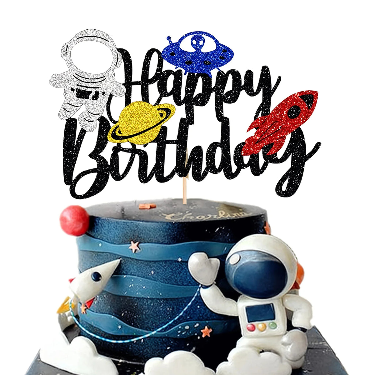 Weightlifting Cake Topper Happy Birthday Sports Pump Iron Kids Boy Man Party Baby Shower Cupcake Decoration Baking Supplies DIY